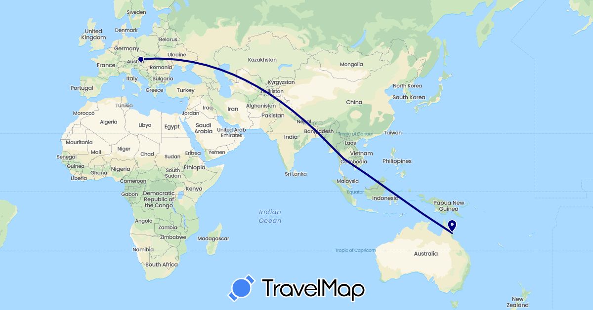 TravelMap itinerary: driving in Austria, Australia, Thailand (Asia, Europe, Oceania)